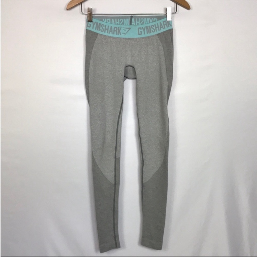Gymshark Gray Leggings with Teal Waistband